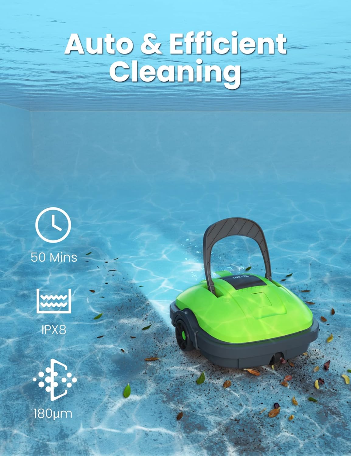WYBOT Poolroboter, Poolsauger Akku mit Dual-Motor, Selbstparken, Starke Saugkraft, Automatische Poolreiniger für Aufstell-/Einbauschwimmbecken bis 50m² Grün