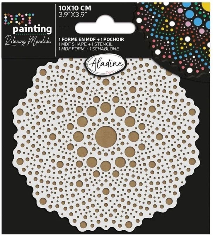 Aladine - Duo Dot Painting Set - Mandala - 10 cm - Houten Ondergrond