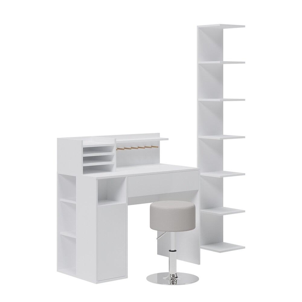 Vicco Schreibtisch, Weiß, 3 Teile, mit Bücherregal und Hocker