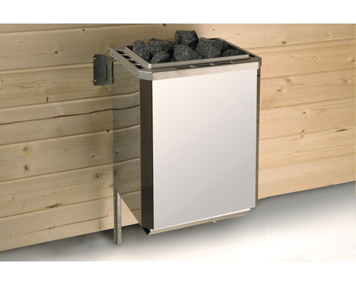 Massief houten sauna Weka Bergen GT Gr.1.8 incl. 7,5 kW kachel en digitale bediening, zonder raam, met grafietkleurige volledig glazen deur