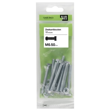 KARWEI zeskantbout voldraad M6x50 mm 10 stuks