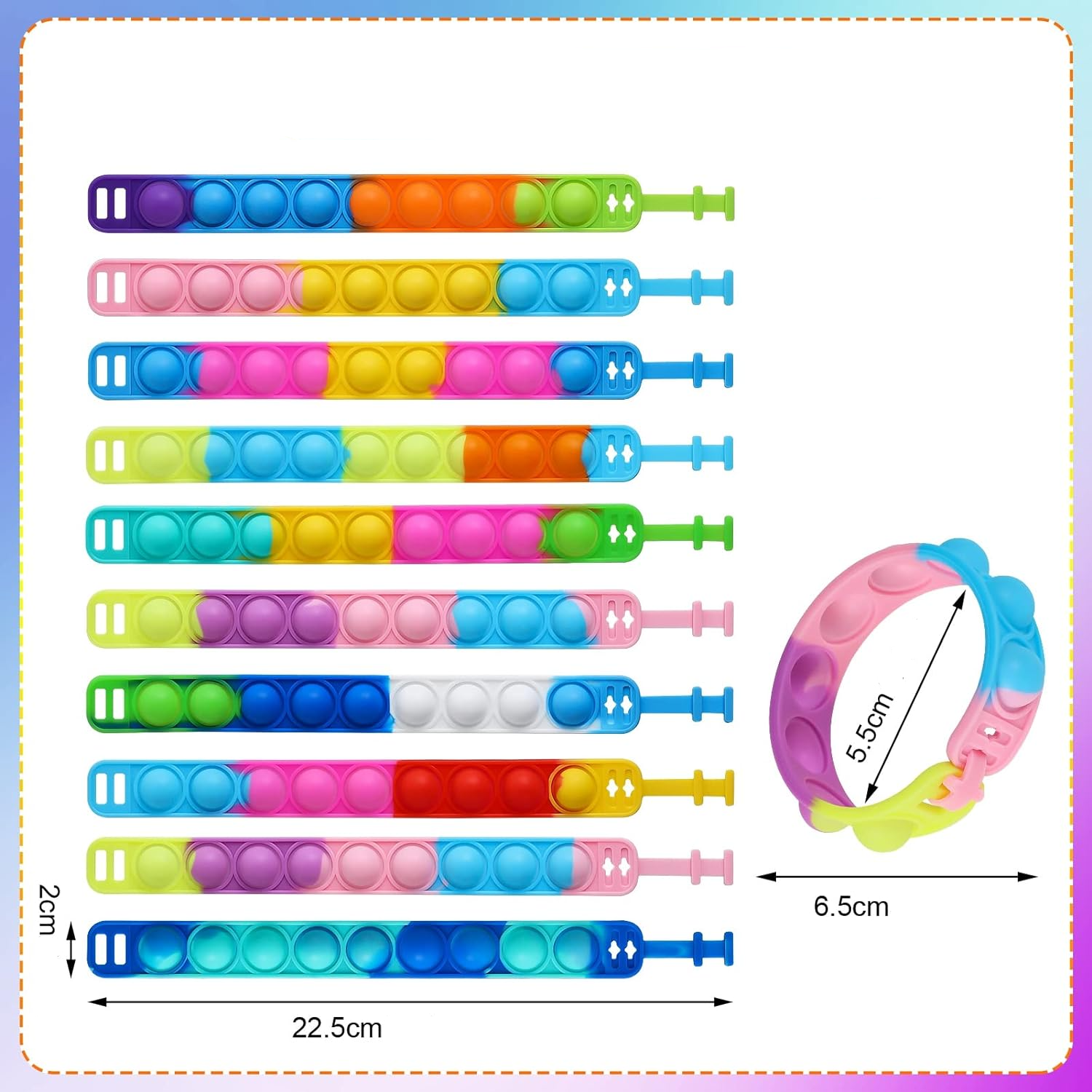 (24er Set) 22.5cm Silikon Kinder Bubble Armband Anti-Stress Pop It Band Geburtstag Mitgebsel Fidget Spiel - Bunt