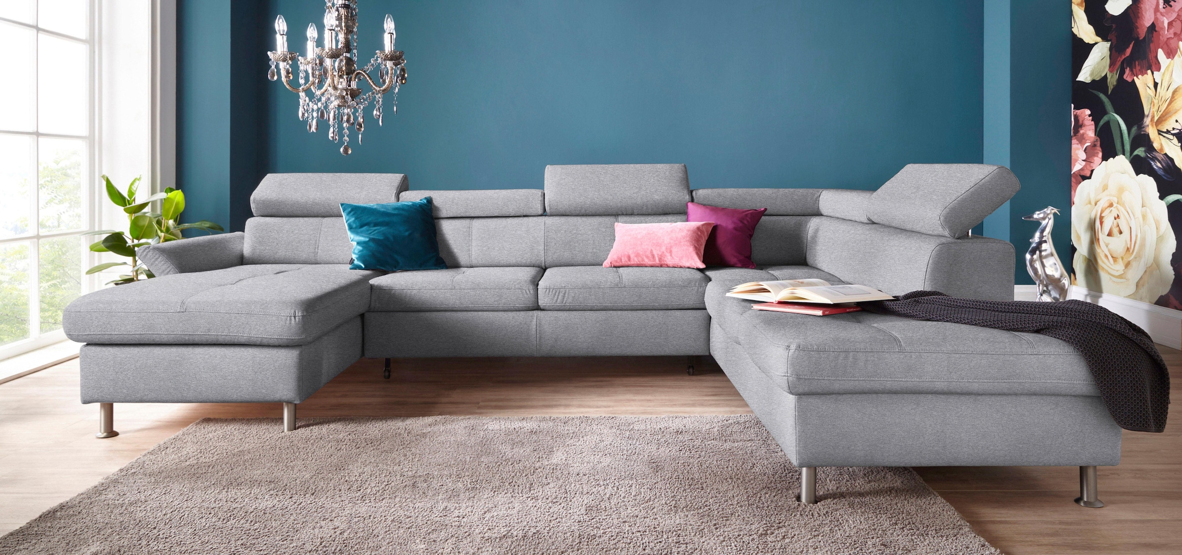 exxpo - sofa fashion Wohnlandschaft »Maretto, bequem und komfortabel, viel Platz, Breite 330cm, U-Form« inkl. Kopfteilverstellung für mehr Sitzkomfort, wahlweise Bettfunktion