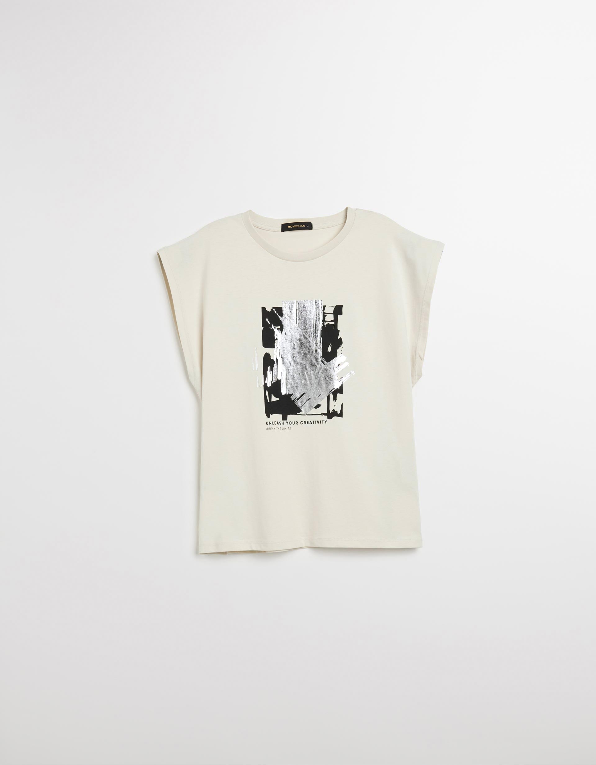 T-shirt Estampado Foil, Mulher, Cinzento Claro