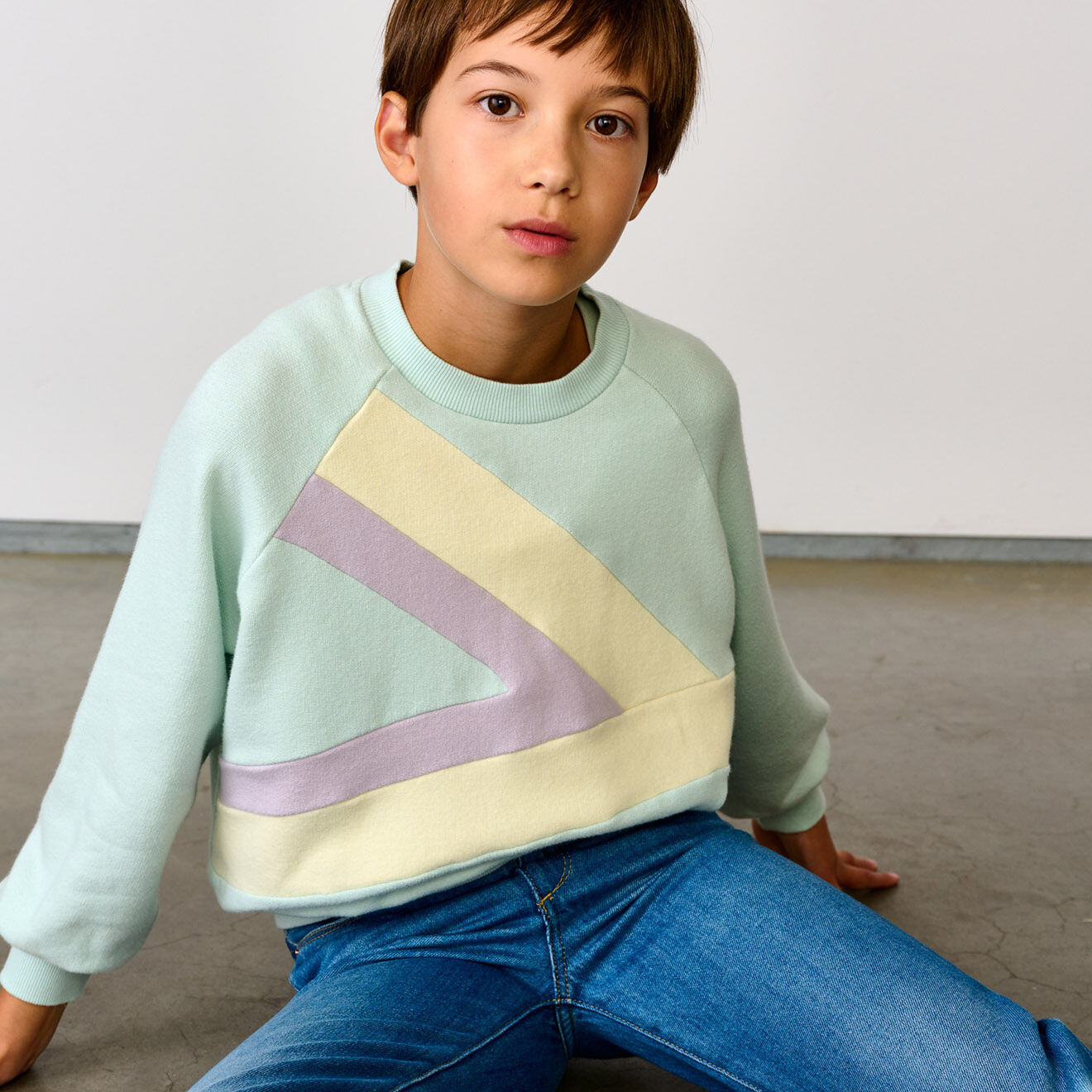 Bellerose Sweat en Coton Vaja à bandes contrastantes vert pastel/jaune/violet