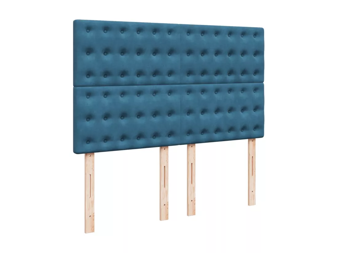 Sommier à lattes de lit et matelas bleu 140x190 cm velours