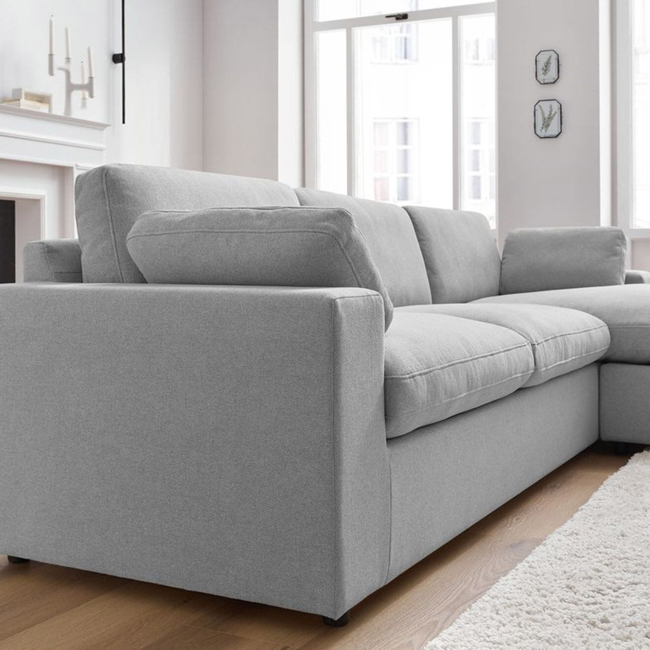 Bobochic Canapé d'angle fixe réversible belair gris clair - 280x139 cm