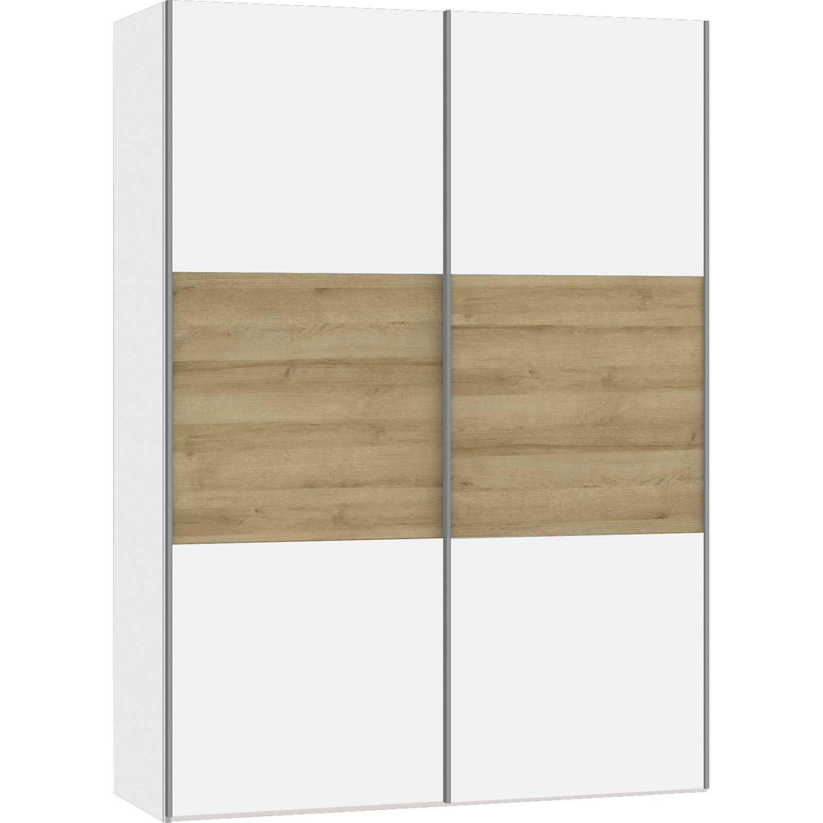 Schwebetürenschrank Schweizer 106 Eiche Natur weiss 304 x 215 x 65 cm, 304 cm