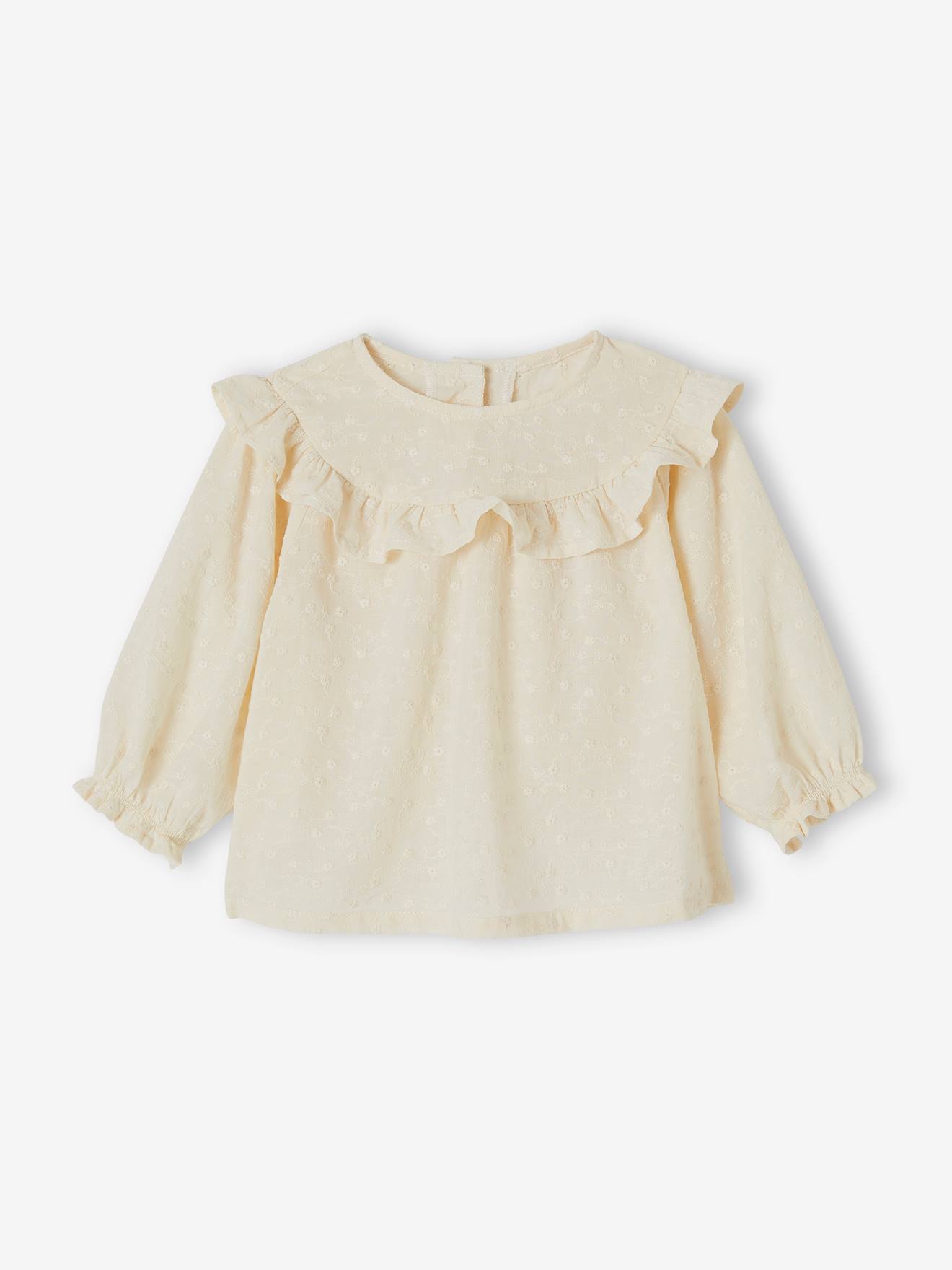 Blusa bordada off-white com babados para bebê
