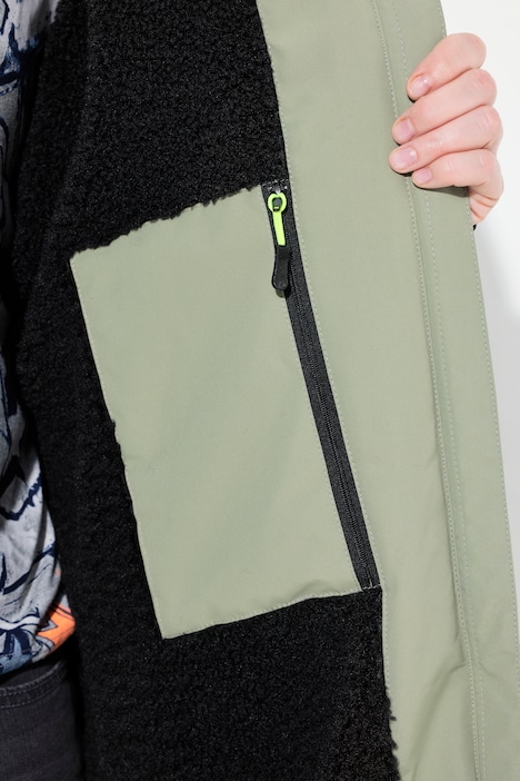 Funktionsjacke, oversized, Teddyfutter, Kapuze, 2-Wege-Zipper