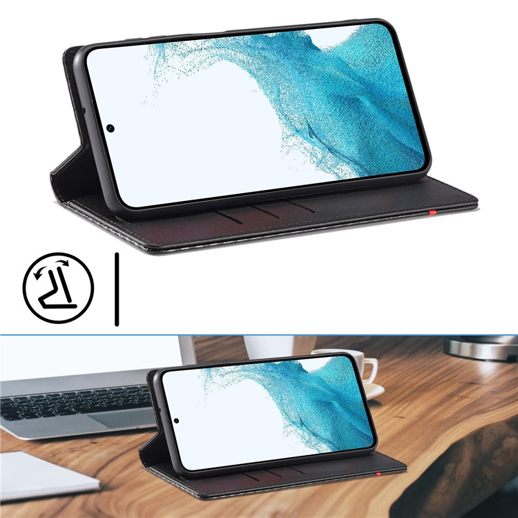 Samsung Galaxy A36 Leder Tasche Flip Cover Carbon Look - Schwarz / Rot