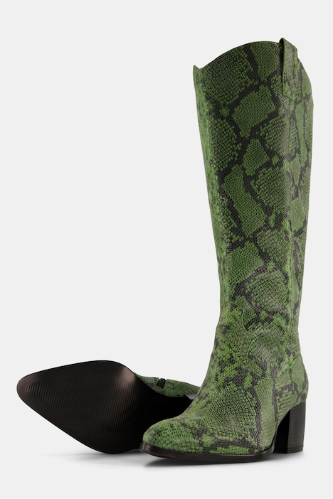 Lederstiefel, XXL-Schaft, Schlangenlederoptik, Weite H