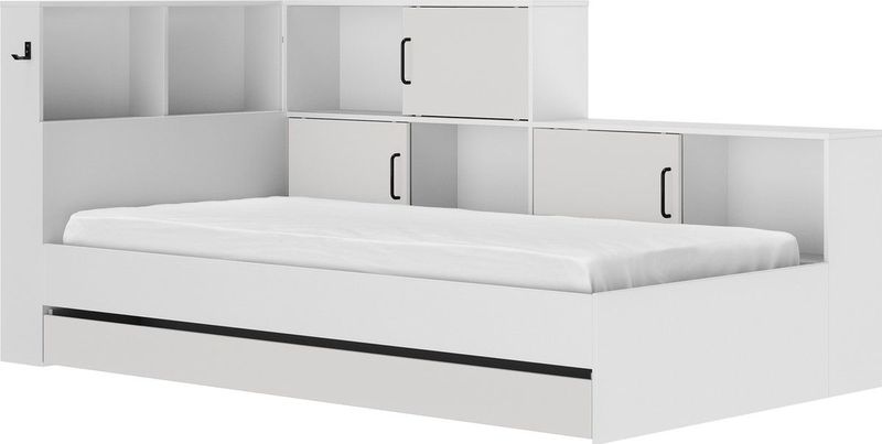 Erwan - Bed met Opbergruimte - Grijs/Wit - Spaanplaat