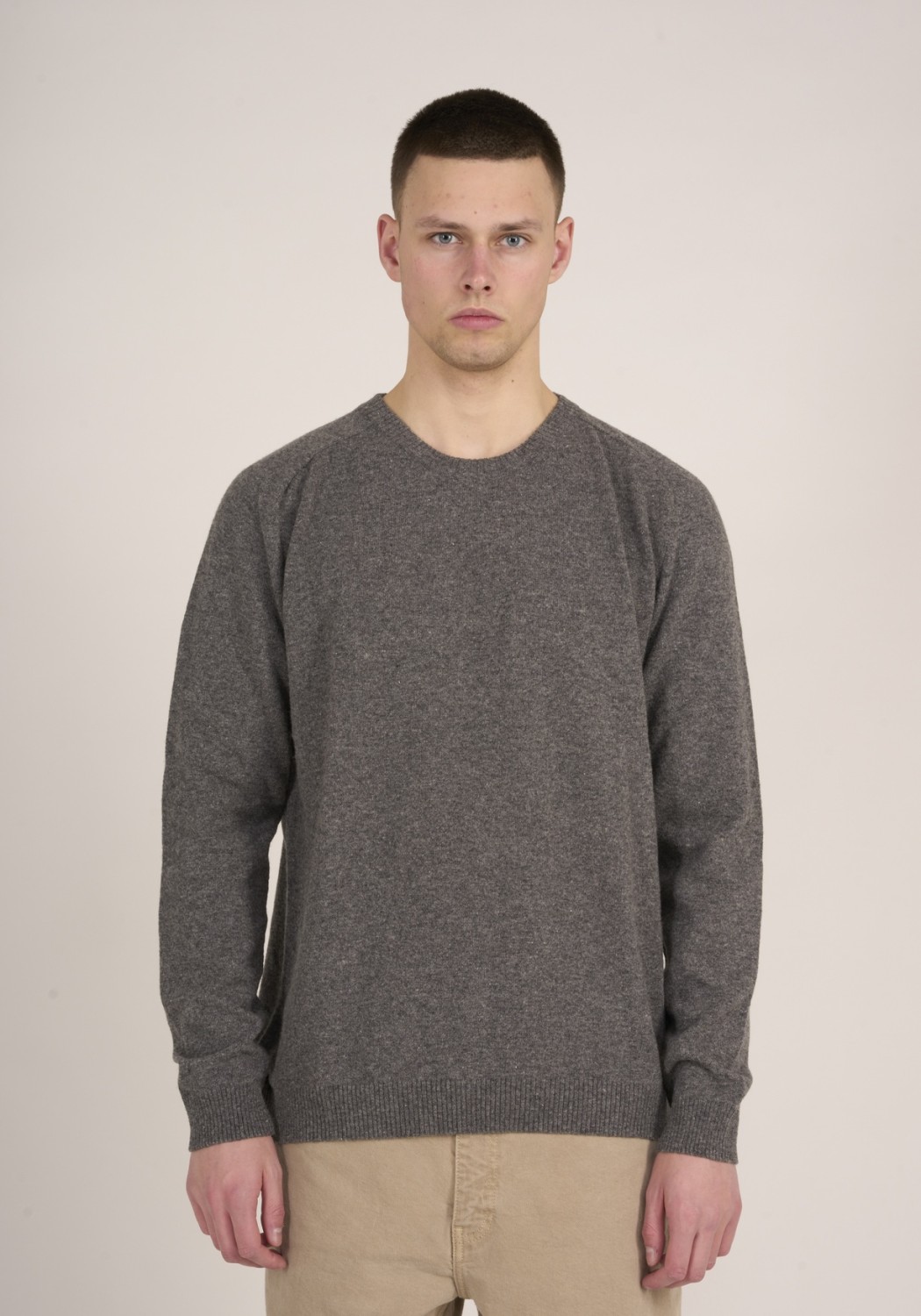Knowledge Cotton Apparel Strickpullover O-Neck Wool Knit Dark Grey Melange