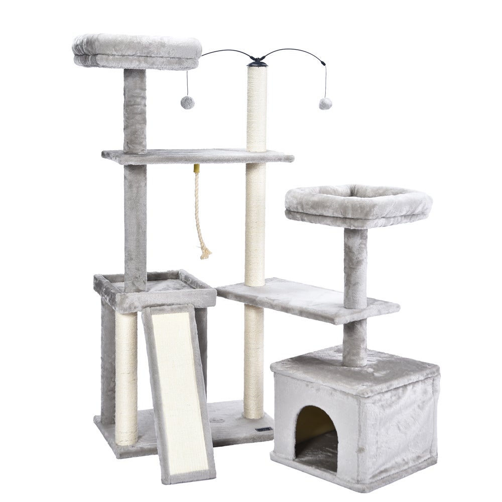 Home Deluxe - JAX Krabpaal - Kleur: Grijs, Afmetingen: 136 x 124 x 40 cm, Materiaal: Polyester, Sisal, Frame: MDF | Krabpalen voor katten