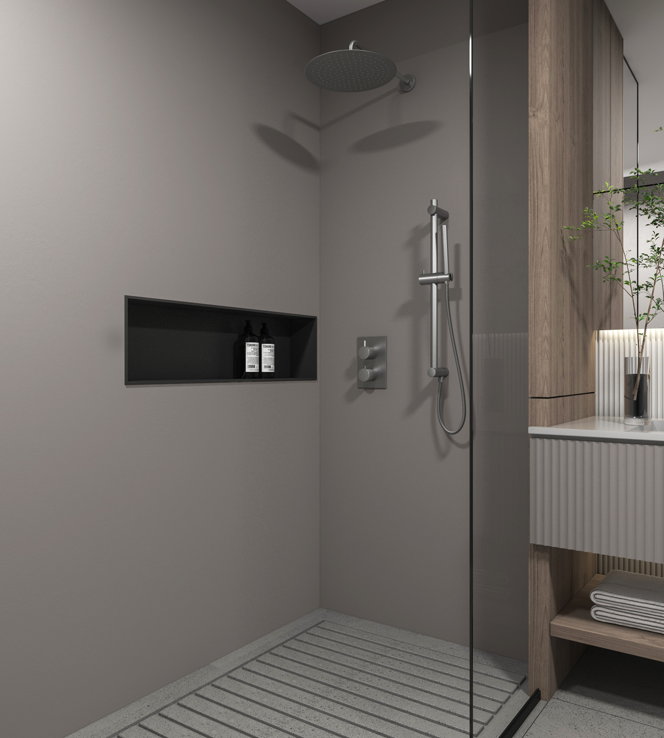 Saniclear Iron inbouw regendouche met 30cm hoofddouche, muurarm en glijstang verouderd ijzer - gunmetal