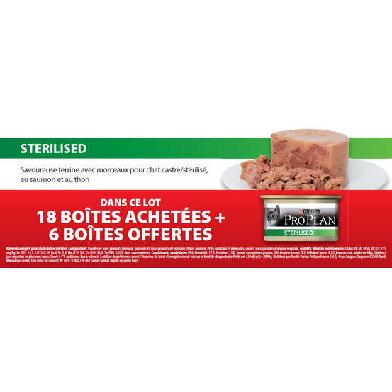 Boites Pro Plan pour chat stérilisé : 24x85gr