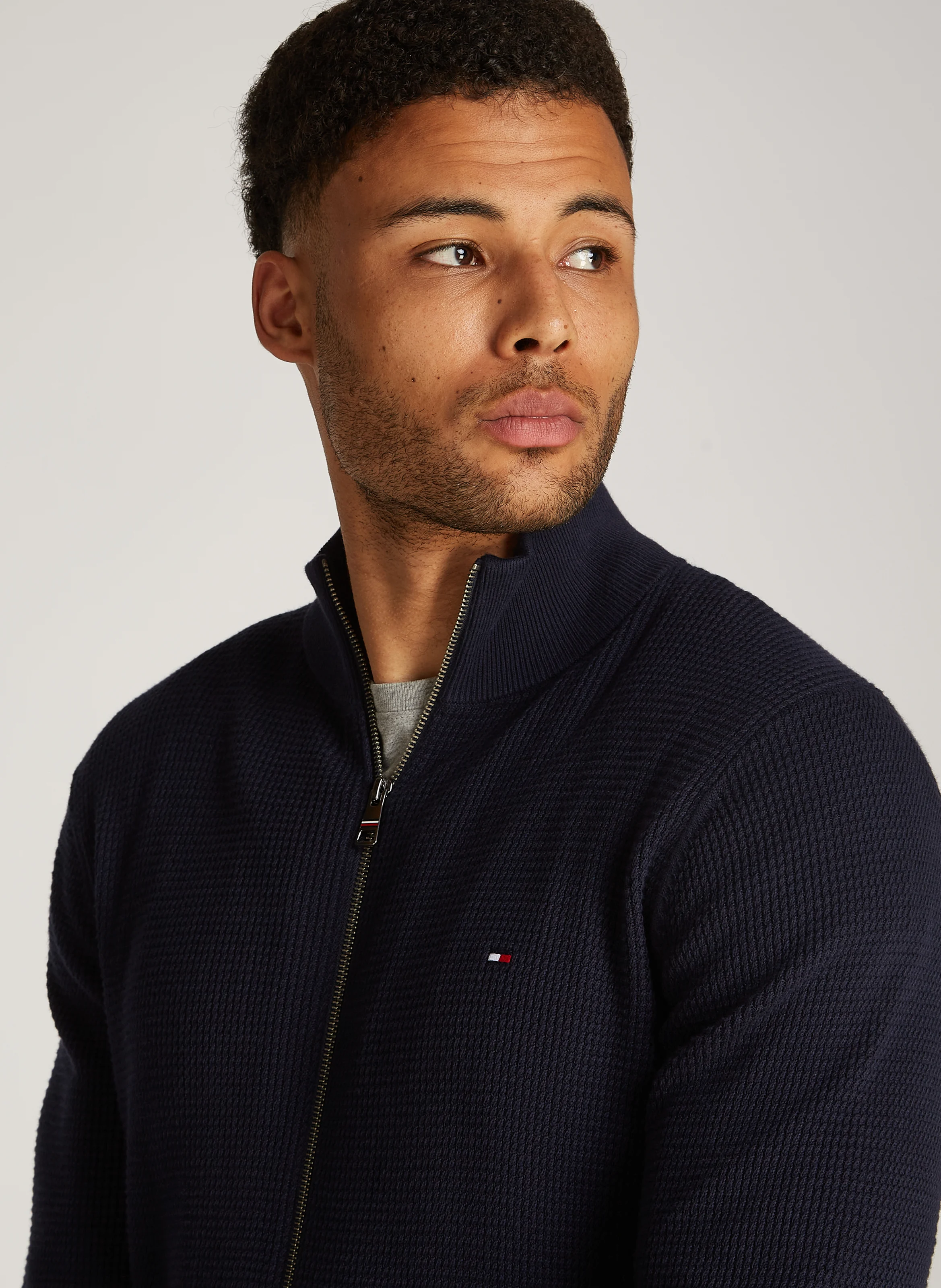 Gilet droit col montant en coton organique | Bleu