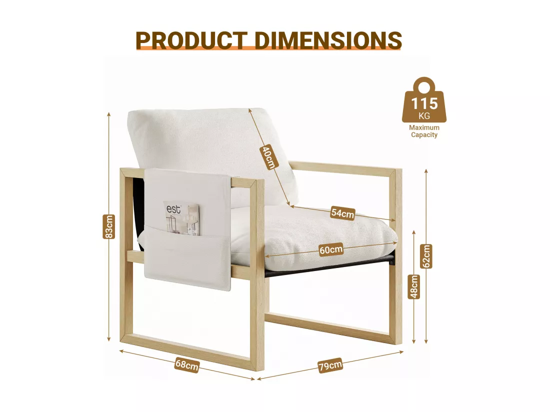 Fauteuil de Salon Confortable - 79x68x83CM - Chaise Relaxant avec Siège Épais - tissu sherpa - Blanc cassé