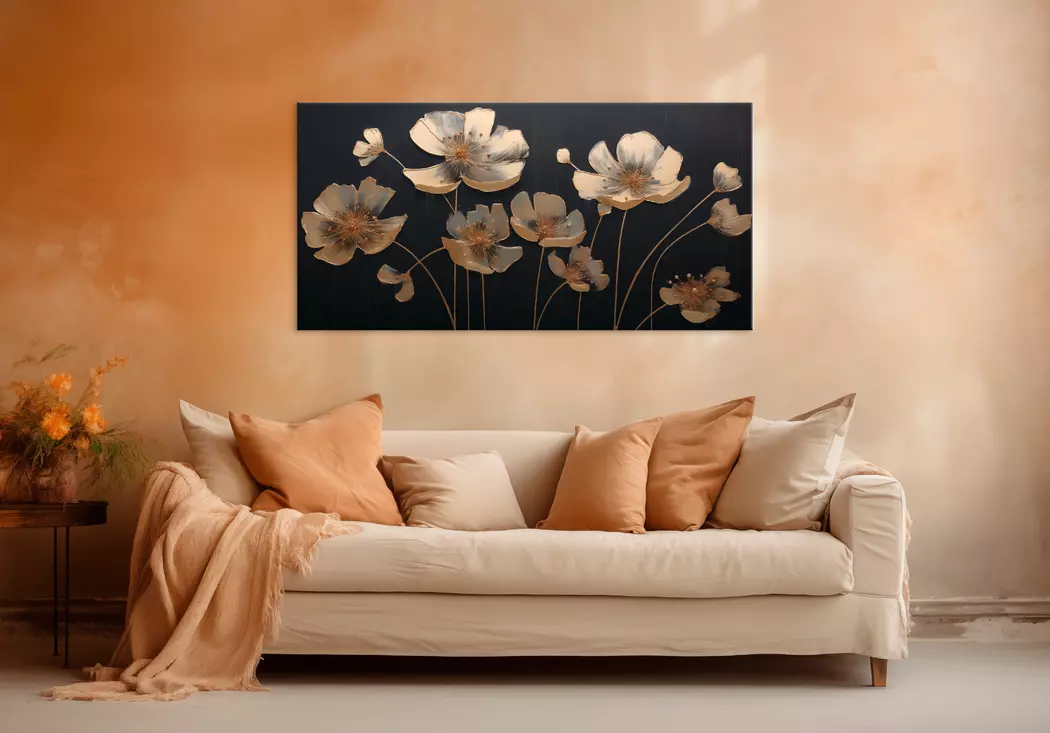 Wandbild 50 x 100 cm Golden Flowers I