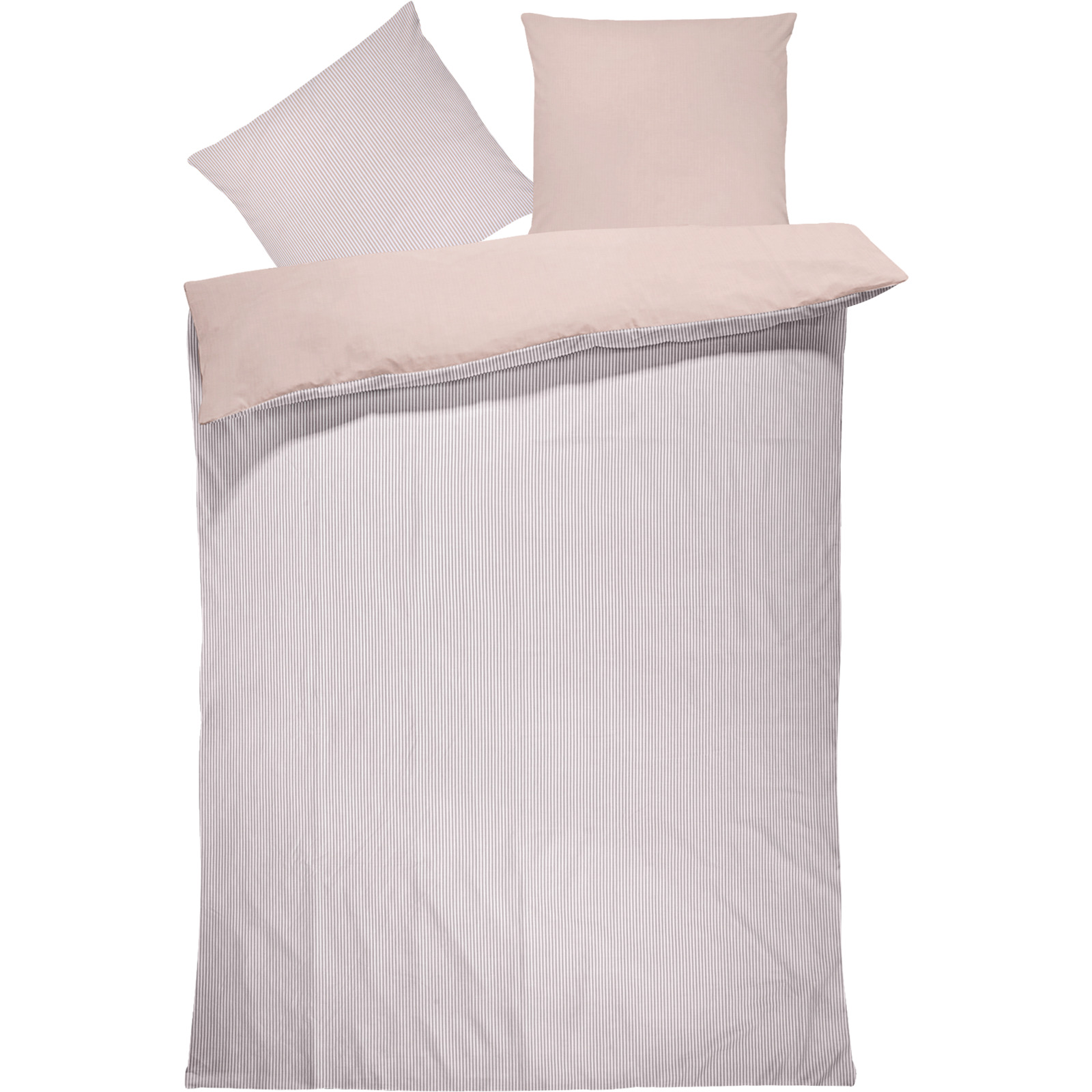 Bettwäsche Perkal Chambray Streifen 160x210 65x100 Bettanzug Nord, beige
