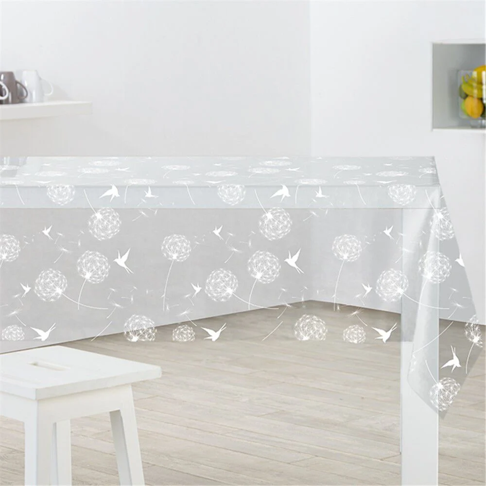 Nappe rectangulaire cristal transparent motif oiseaux blancs 140x240 cm