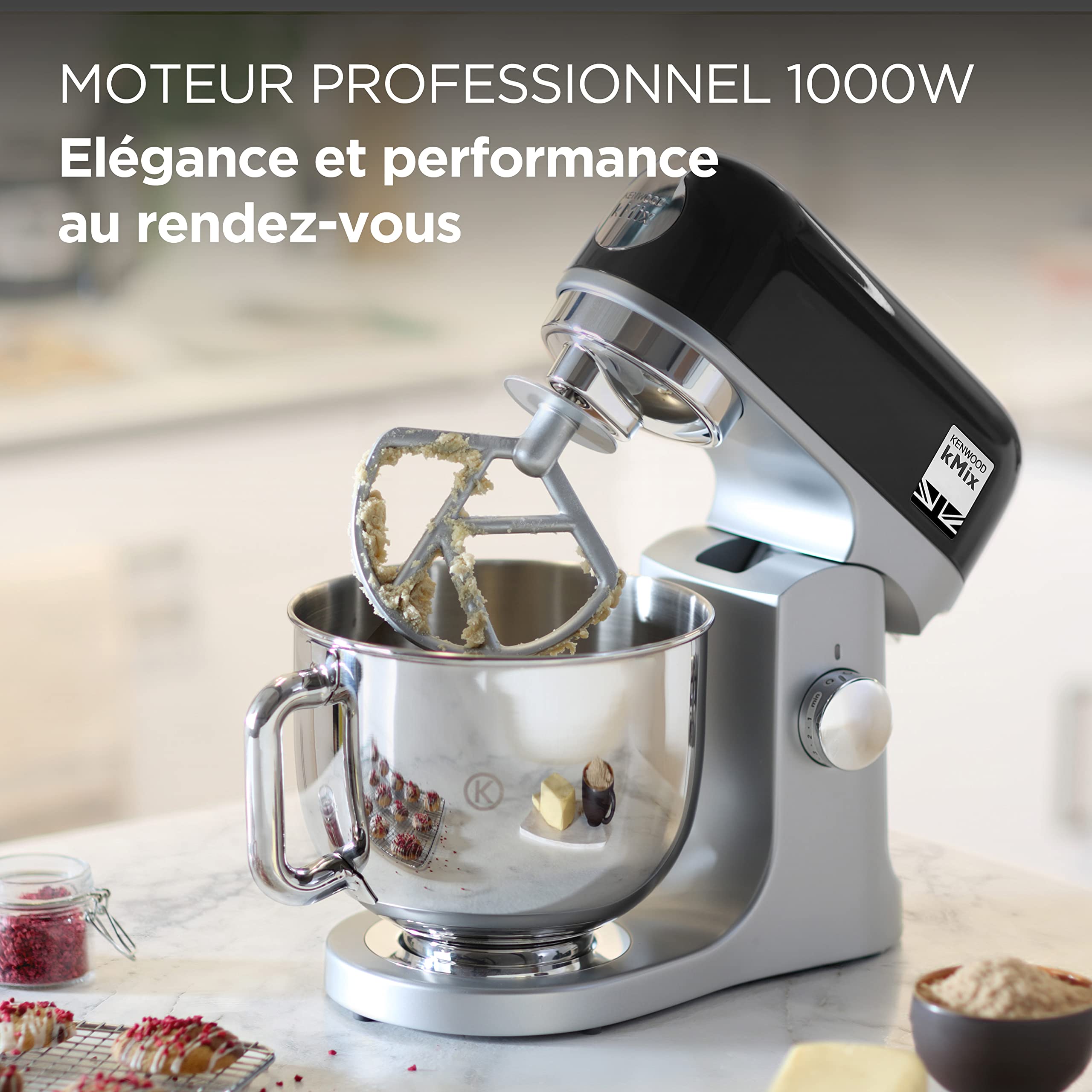 Robot pâtissier Kenwood kMix KMX750BK - bol 5 litres - 6 vitesses - 3 accessoires - noir