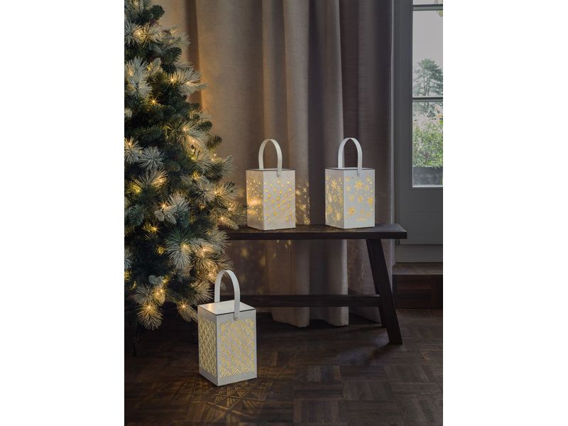 STT Laterne Muster Recharge USB, 24.5 cm, Weiss/Gold LED Weihnachtsdekoration