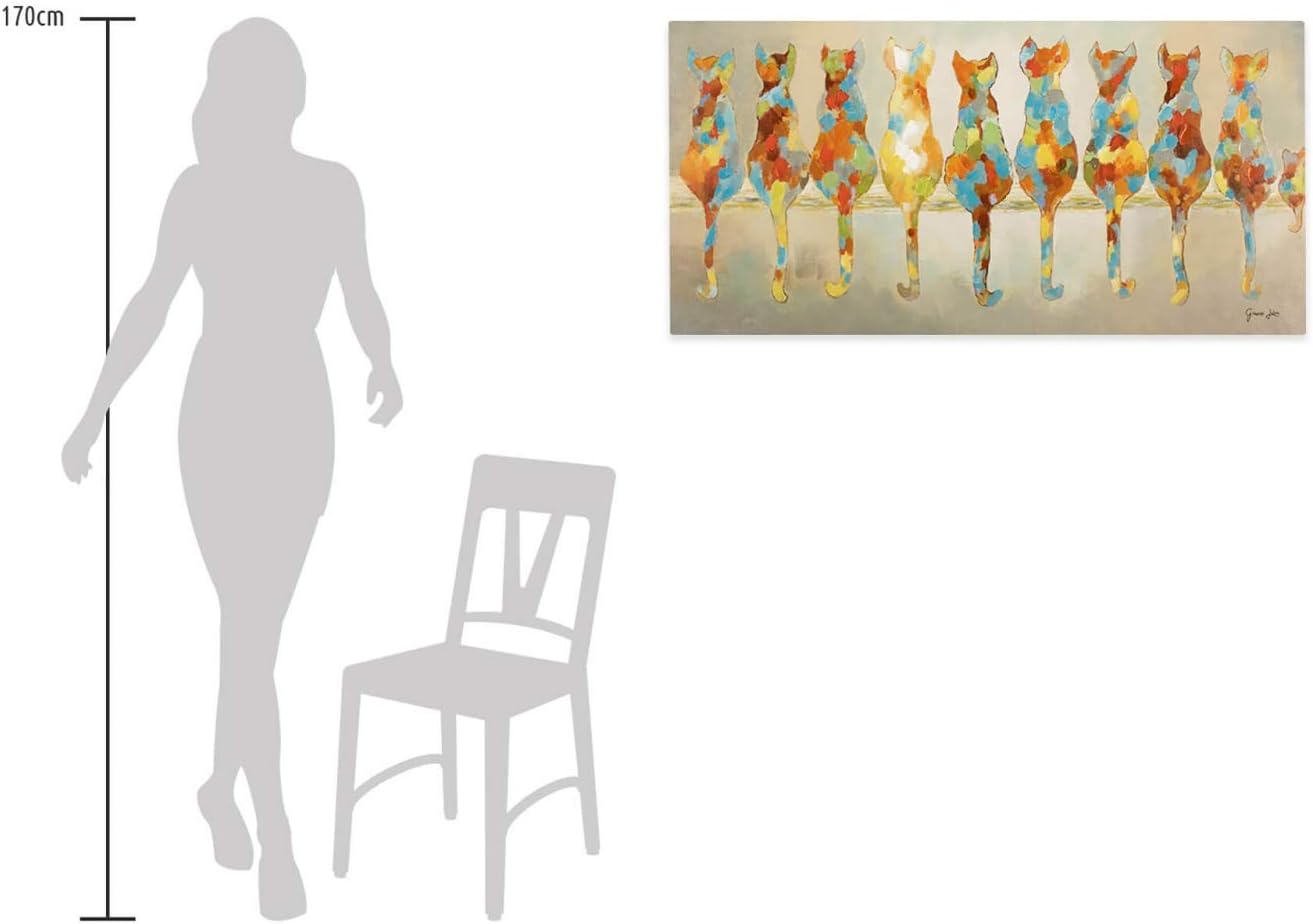 KunstLoft Leinwandbild | 100% HANDGEMALT | 120x60cm | Gemälde 'Wartende Grazien' | Katze | Bunt | Wandbild Wohnzimmer