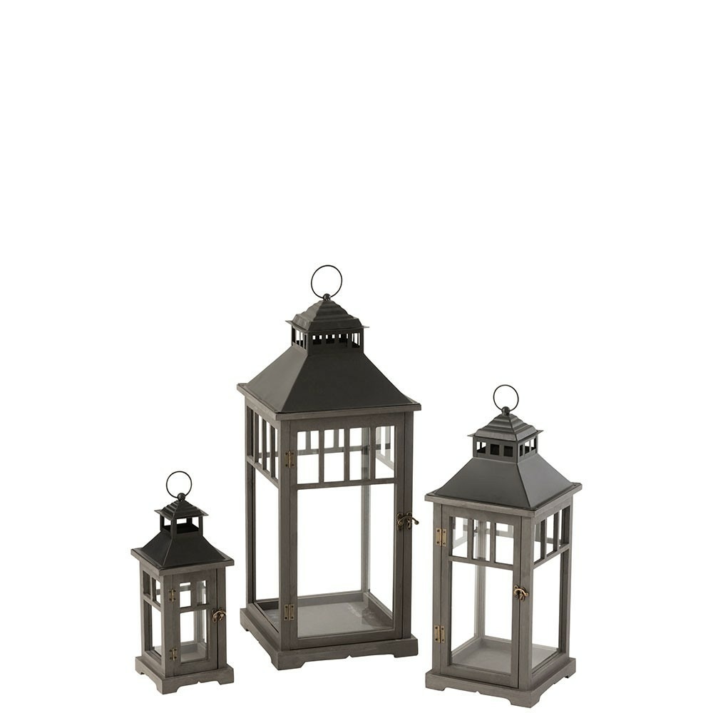 Set de 3 lanterne bois de sapin noir
