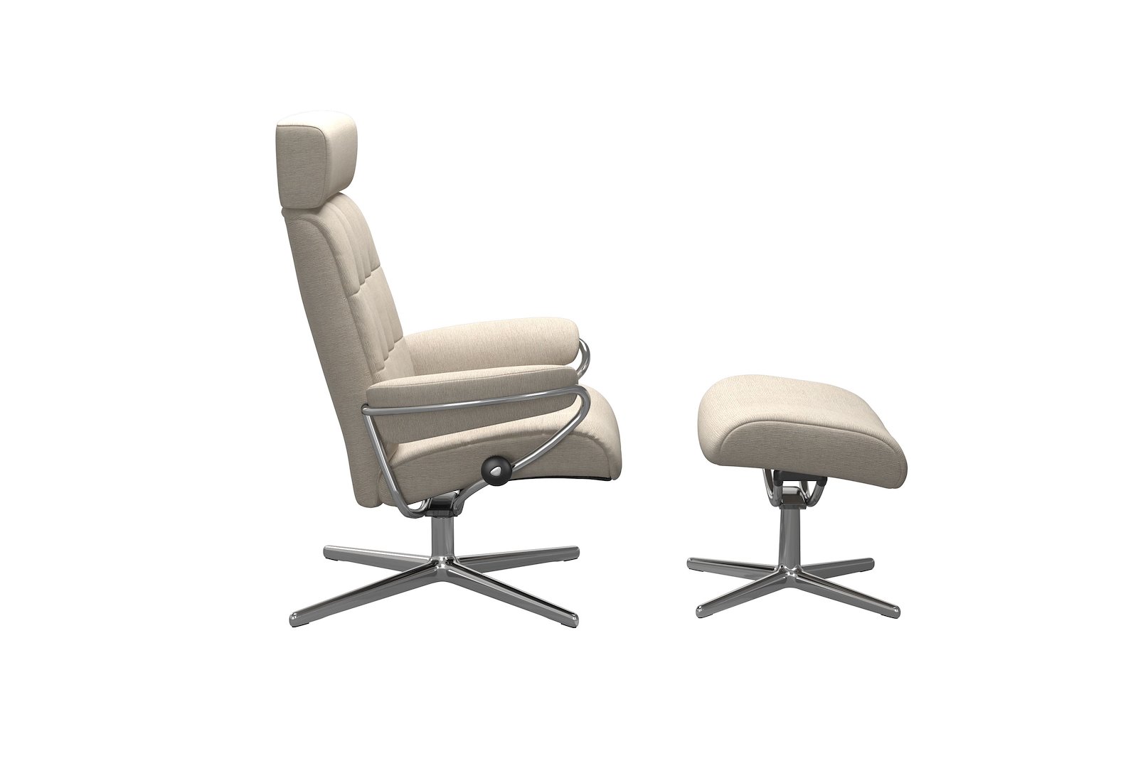 London lenestol m/krakk Tekstil Jasmine Beige – Cross understell – Alu