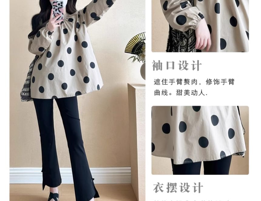 NEUF - Zwangerschapsblouse met lange mouwen, ronde hals en stippen