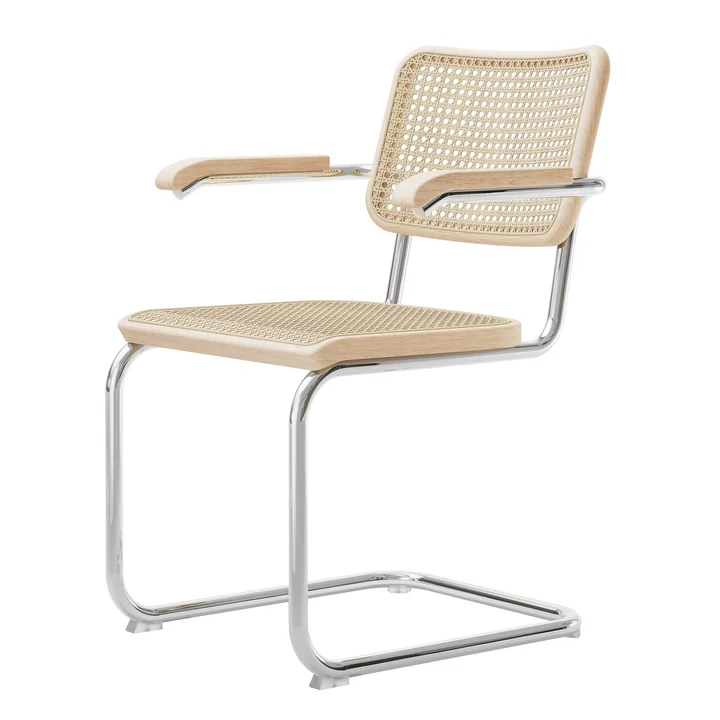 Thonet - S 64 V Armlehnstuhl, Chrom / Esche natur lackiert / Rohrgeflecht mit Kunststoffstützgewebe