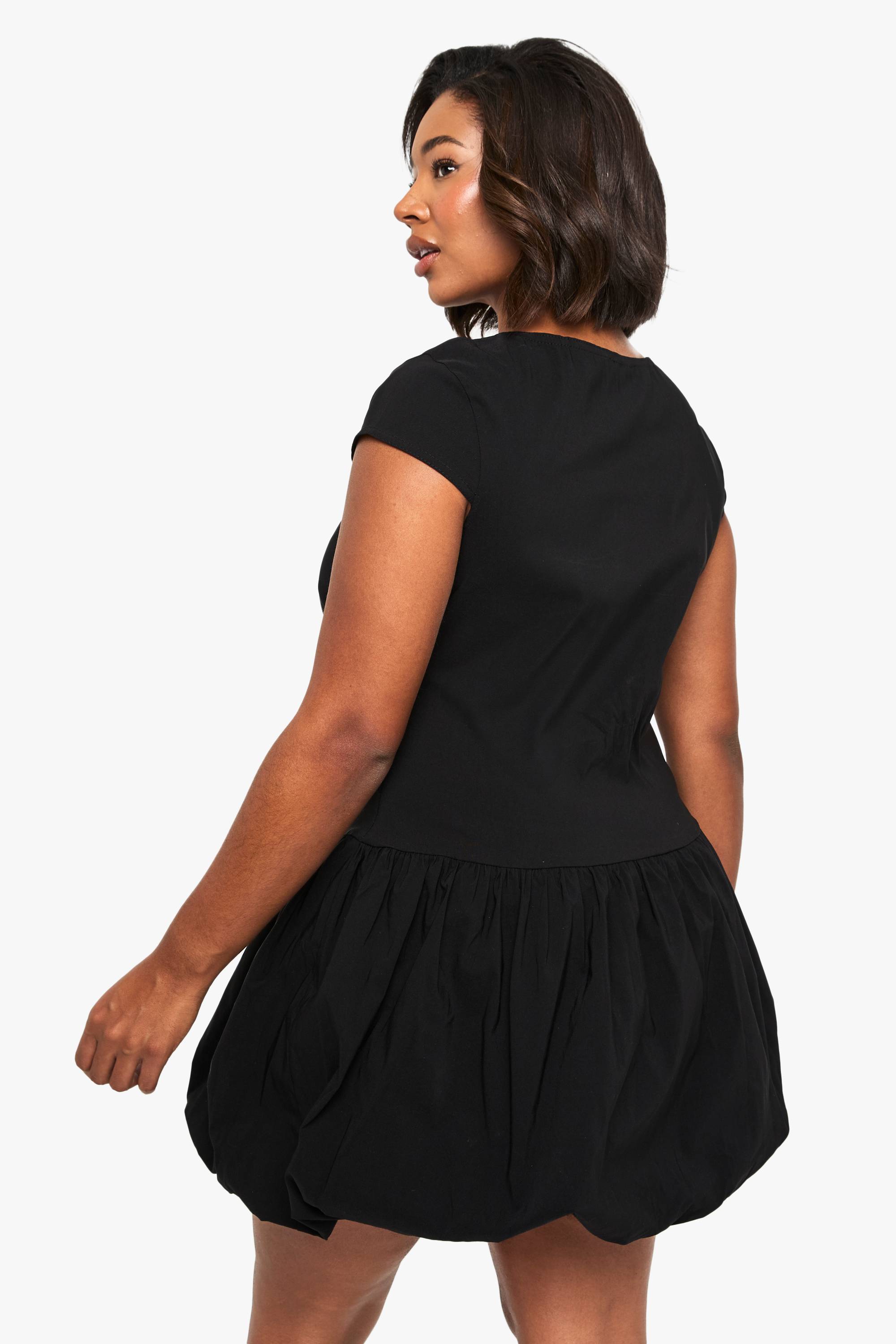 boohoo plus robe mini bouffante en bengaline à manches cap