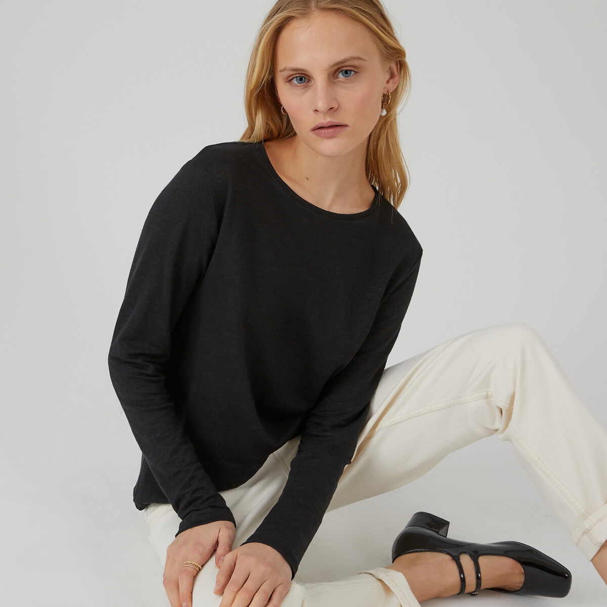 COLEÇÃO LA REDOUTE<br>Camiseta em linho puro, gola redonda