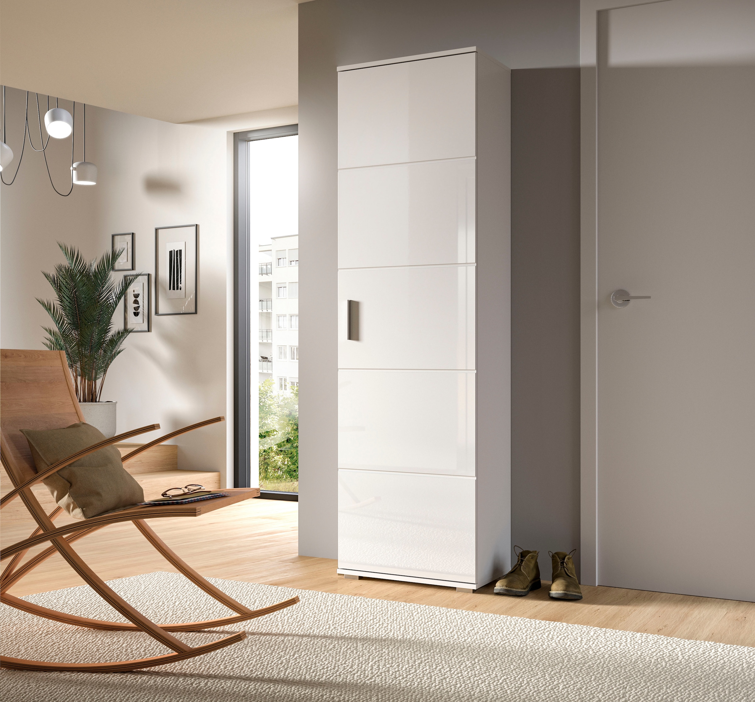INOSIGN Garderobenschrank »Valge, Höhe 191 cm, 1 Tür, 2 feste Böden, ausziehbare Kleiderstange« Hochschrank, Stauraumschrank, Schrank, Flurschrank, Dielenschrank