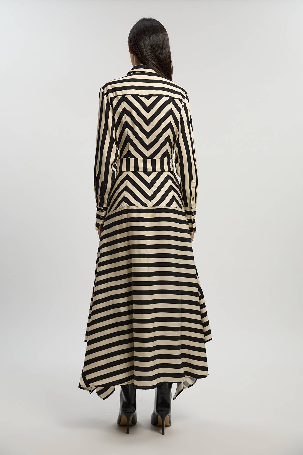 KarenMillen Robe Chemise Tissée Rayée Fluide en Mélange de Coton Mono