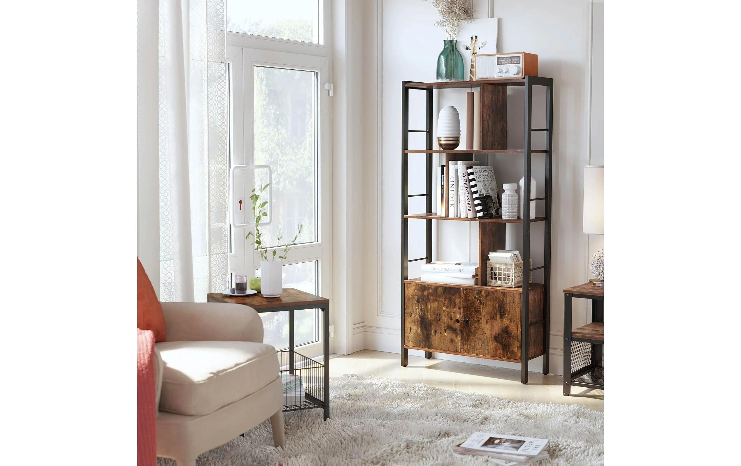 Regal mit 4 Ebenen 74 x 154.5 cm, Braun/SchwarzBücherregal aus Holz