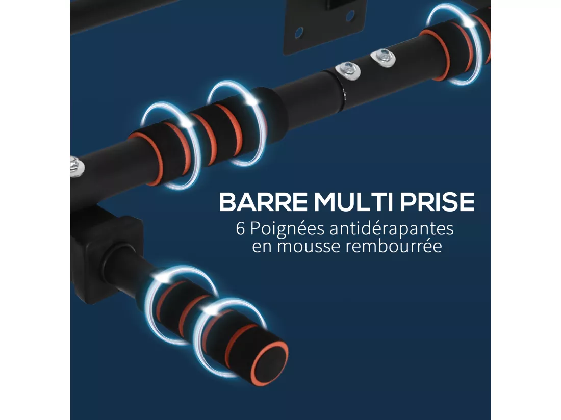 Barre de traction murale - barre de Fitness fixation murale - 3 prises possibles - charge max. 120 Kg acier noir rouge