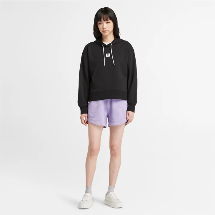 Sweat à capuche à envers bouclé pour femme en noir
