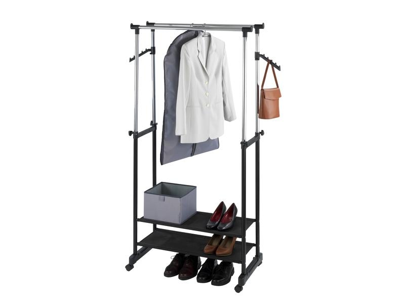 Wenko Garderobenständer All In 117 cm/169 cm, Schwarz/Silbe Kleiderständer auf vier Rollen