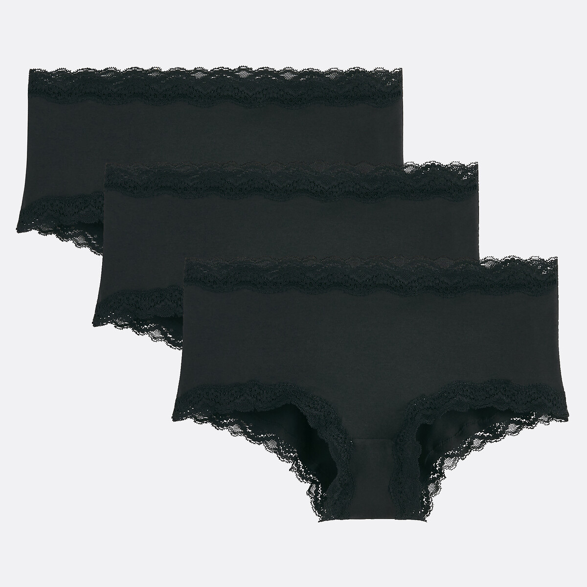 COLEÇÃO LA REDOUTE<br>Conjunto de 3 calcinhas de algodão e renda