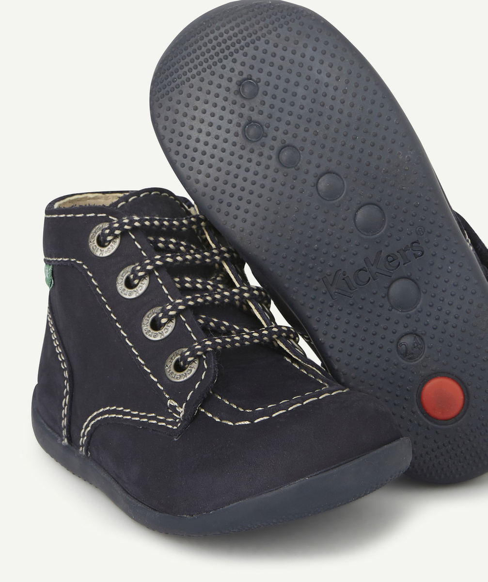 KICKERSBOTTINES EN CUIR BÉBÉ BLEU MARINE AVEC LACETS ET ZIP