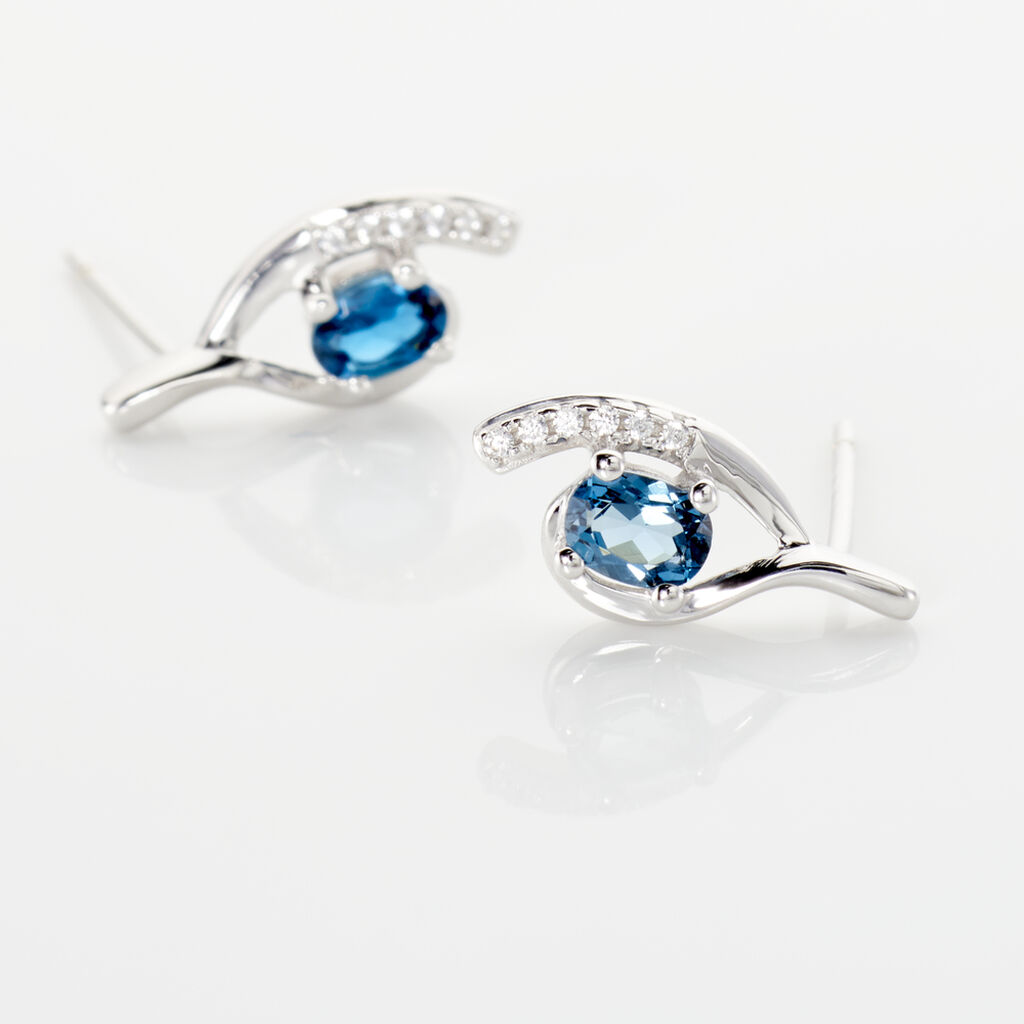 Boucles D'oreilles Sagesse Or Blanc Topaze Oxyde
