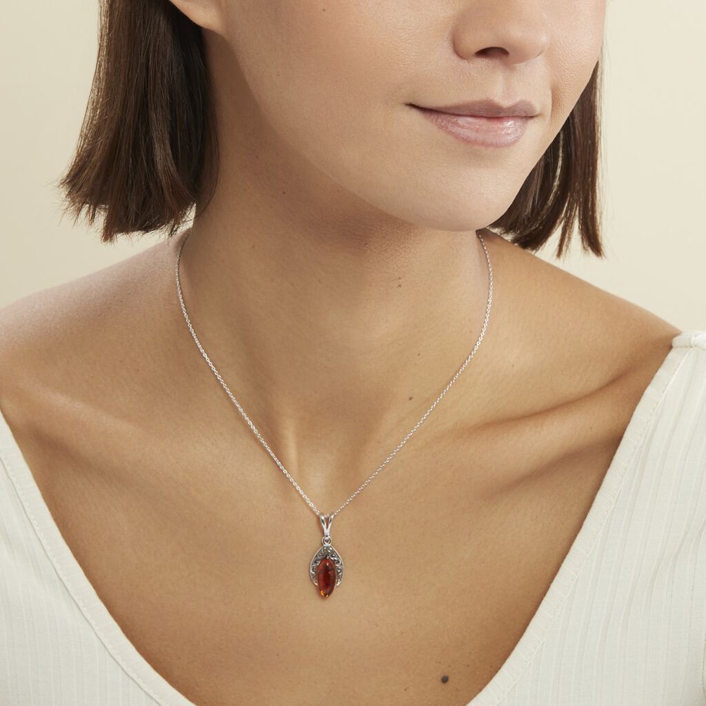Collier Argent Blanc Enya Ambre