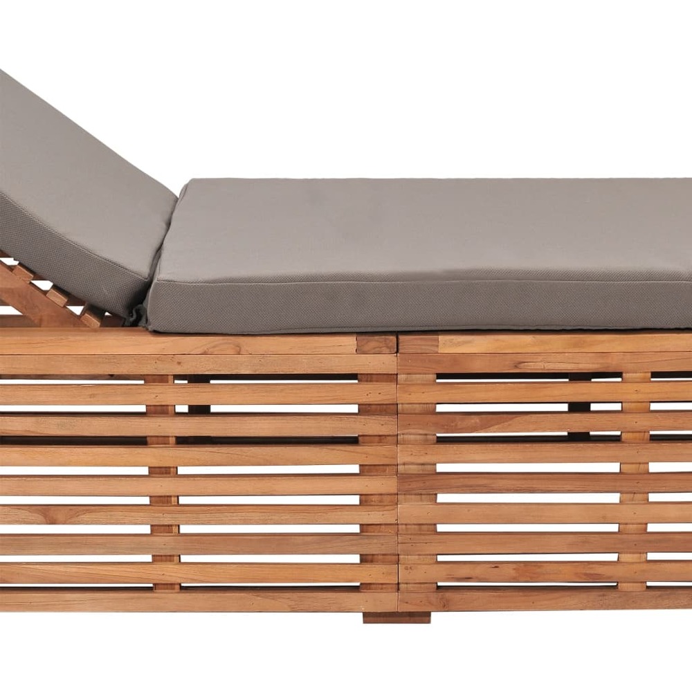 Transat chaise longue bain de soleil lit de jardin terrasse meuble d'extérieur avec coussin gris foncé bois de teck solide 02