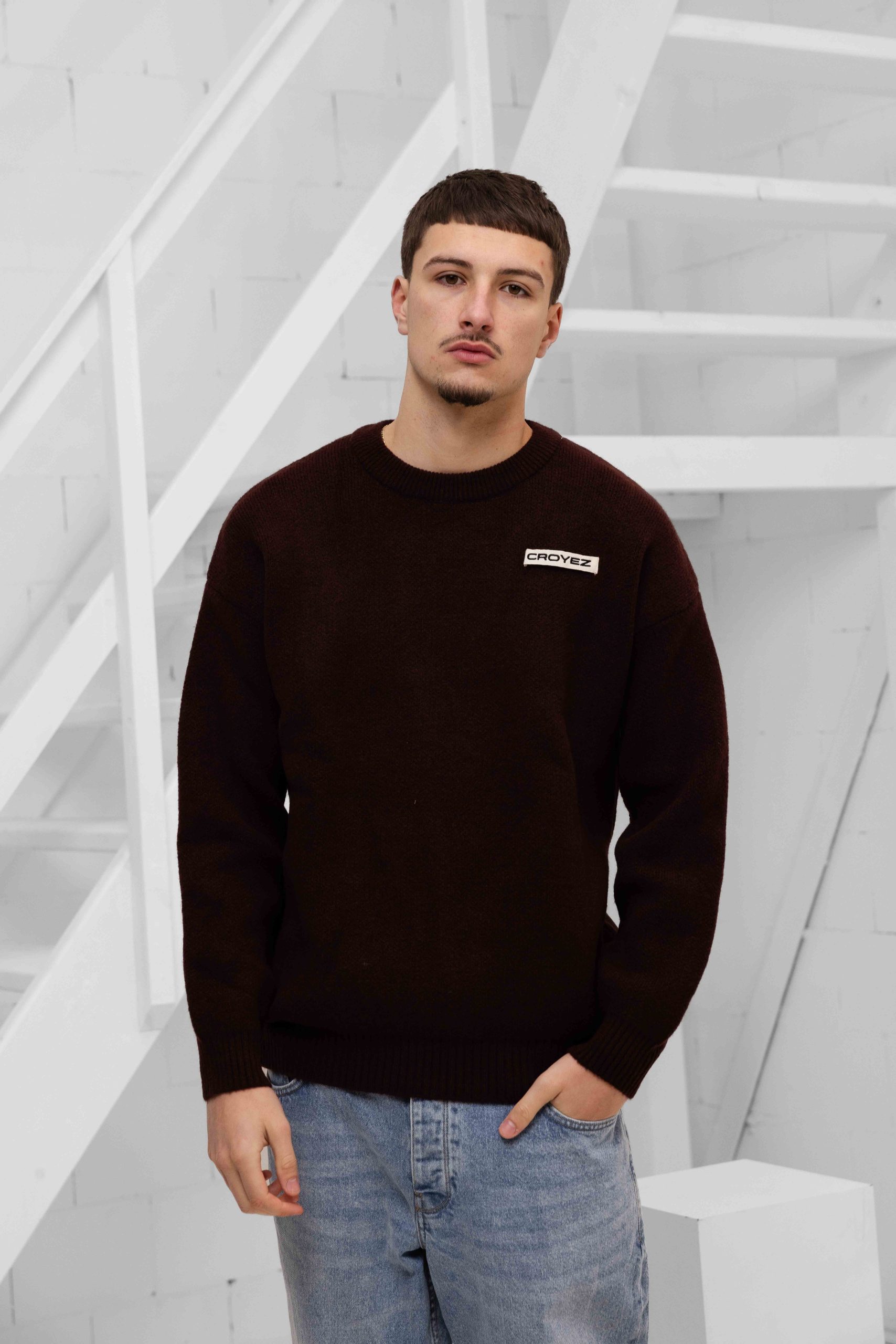 Croyez Etiquette Knit Sweater Heren Donkerrood