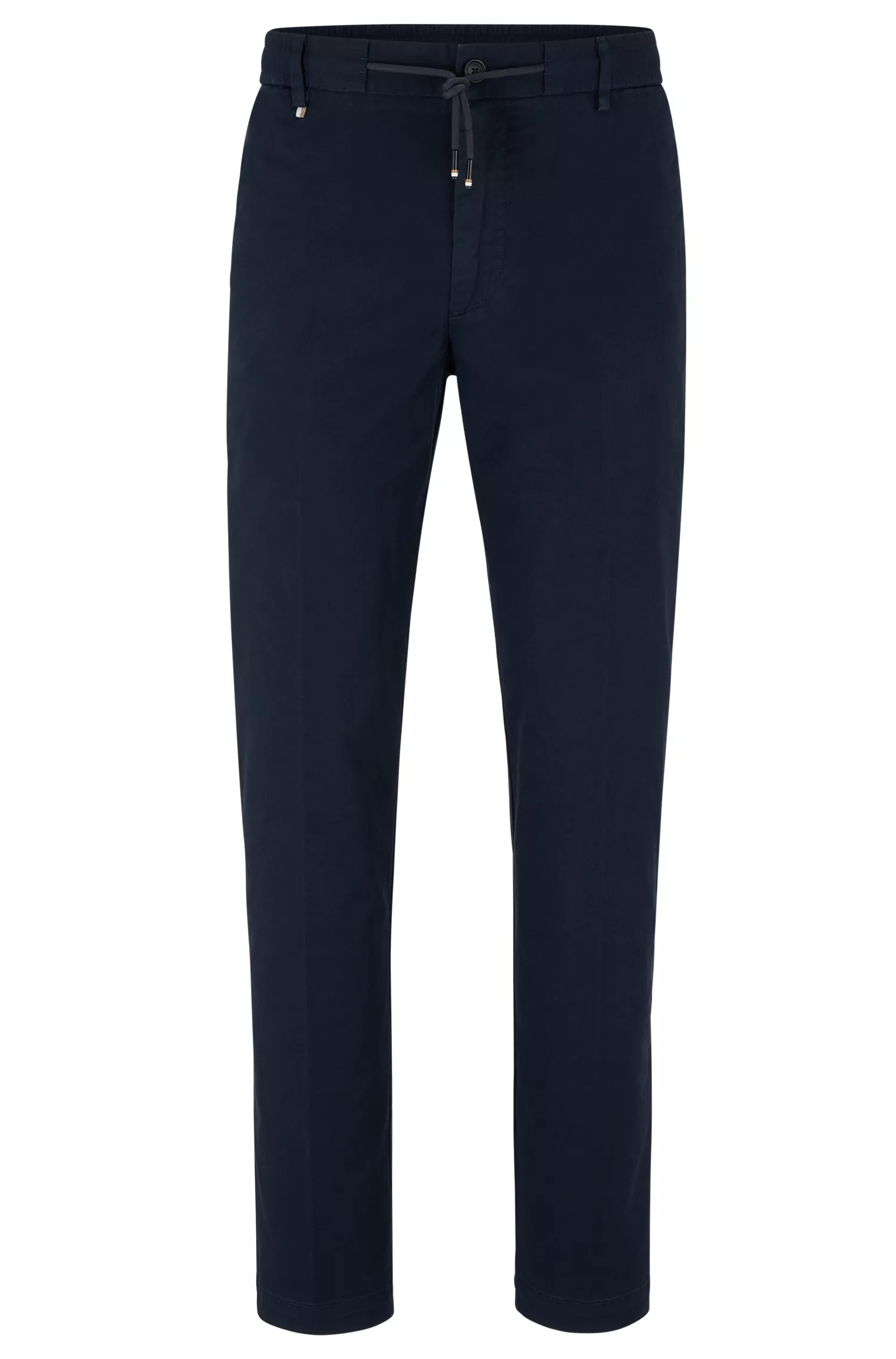 Calça BOSS preta de corte slim em gabardine de algodão elástico.