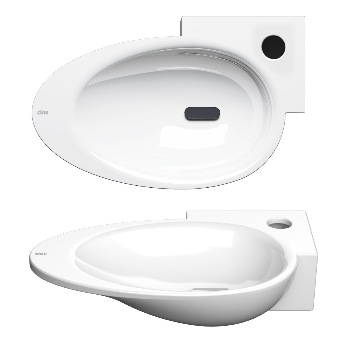Clou First keramische hoekfontein 39cm met kraangat rechts wit glans