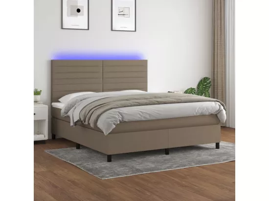 Sommier tapissier avec matelas et LED Taupe 180x200 cm Tissu